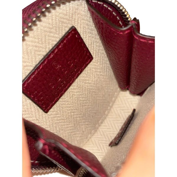 Gucci Round Coin Case Keychain Calf Leather Burgundy Red Pouch in Burgundy Red, authentic new keychain, image 3