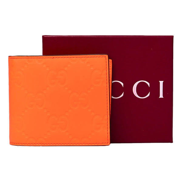Gucci GG Rubber Effect Neon Orange Guccissima Leather Bifold Wallet in Neon Orange, authentic new wallet, image 6
