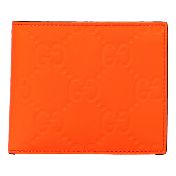 Gucci GG Rubber Effect Neon Orange Guccissima Leather Bifold Wallet in Neon Orange, authentic new wallet, image 1