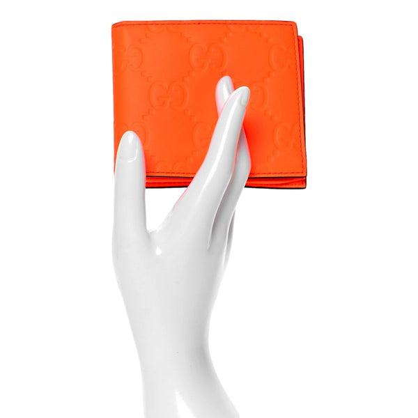 Gucci GG Rubber Effect Neon Orange Guccissima Leather Bifold Wallet in Neon Orange, authentic new wallet, image 5