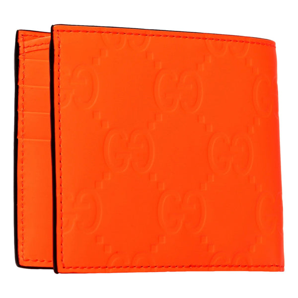 Gucci GG Rubber Effect Neon Orange Guccissima Leather Bifold Wallet in Neon Orange, authentic new wallet, image 4