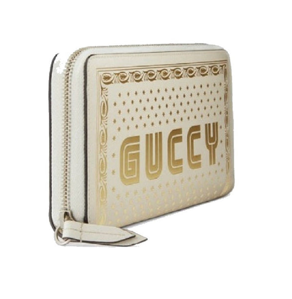 Gucci Sega Guccy Stars White Moon Gold Zipper Leather Wallet in Ivory and Gold, authentic new wallet, image 2