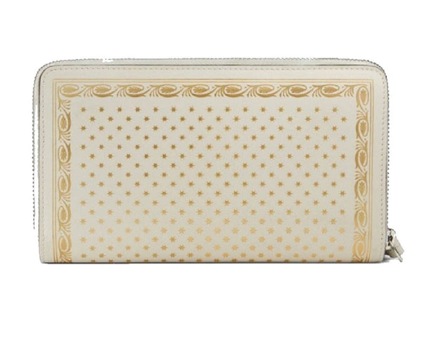 Gucci Sega Guccy Stars White Moon Gold Zipper Leather Wallet in Ivory and Gold, authentic new wallet, image 3