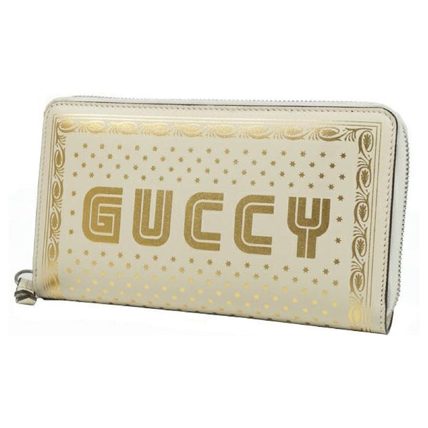 Gucci Sega Guccy Stars White Moon Gold Zipper Leather Wallet in Ivory and Gold, authentic new wallet, image 1