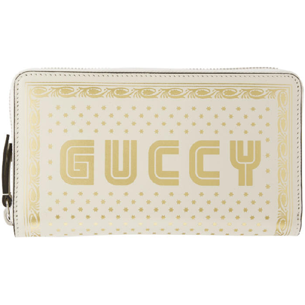 Gucci Sega Guccy Stars White Moon Gold Zipper Leather Wallet in Ivory and Gold, authentic new wallet, image 6