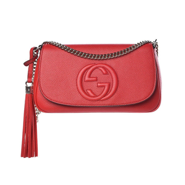Gucci Soho Disco GG Tassel Chain Crossbody Flap Leather Bag Red in Red, authentic new handbag, image 1