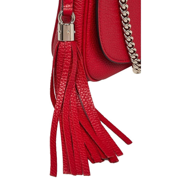 Gucci Soho Disco GG Tassel Chain Crossbody Flap Leather Bag Red in Red, authentic new handbag, image 10