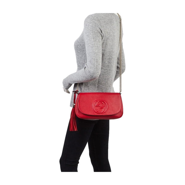 Gucci Soho Disco GG Tassel Chain Crossbody Flap Leather Bag Red in Red, authentic new handbag, image 15