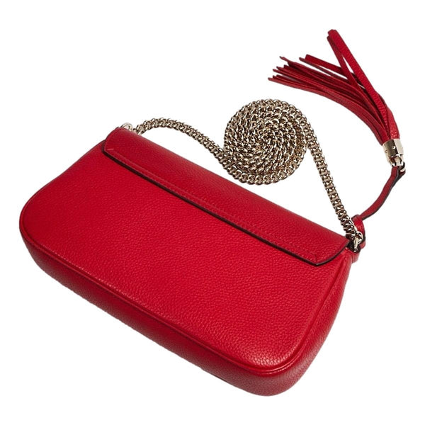 Gucci Soho Disco GG Tassel Chain Crossbody Flap Leather Bag Red in Red, authentic new handbag, image 4