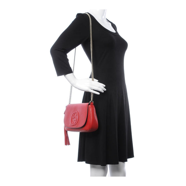 Gucci Soho Disco GG Tassel Chain Crossbody Flap Leather Bag Red in Red, authentic new handbag, image 14