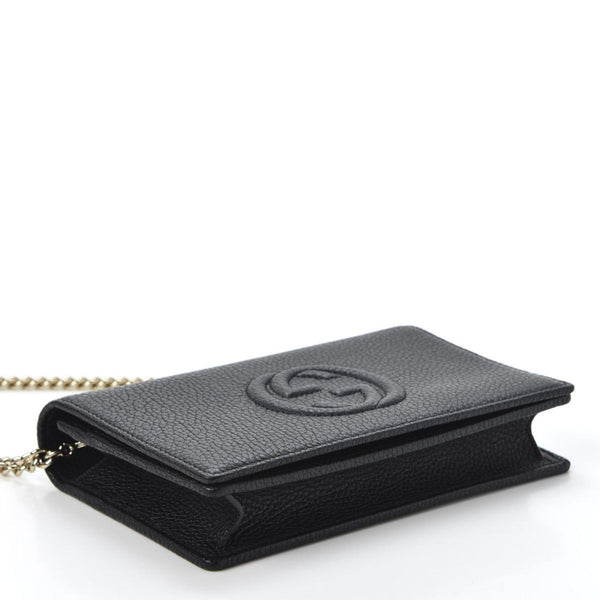 Gucci Soho Chain Wallet Crossbody Bag Black Leather Interlocking GG in Black, authentic new handbag, image 3
