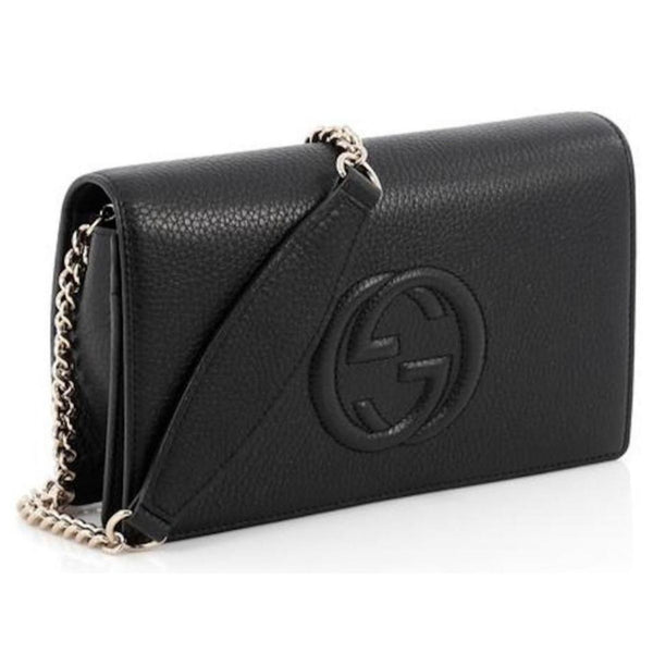 Gucci Soho Chain Wallet Crossbody Bag Black Leather Interlocking GG in Black, authentic new handbag, image 2
