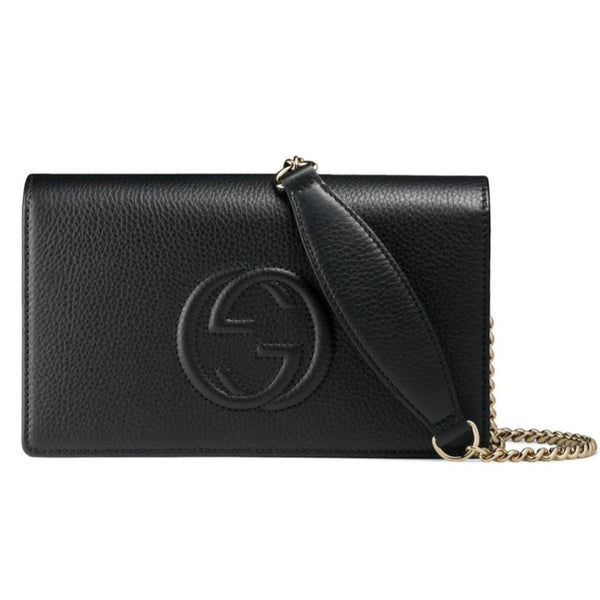 Gucci Soho Chain Wallet Crossbody Bag Black Leather Interlocking GG in Black, authentic new handbag, image 1
