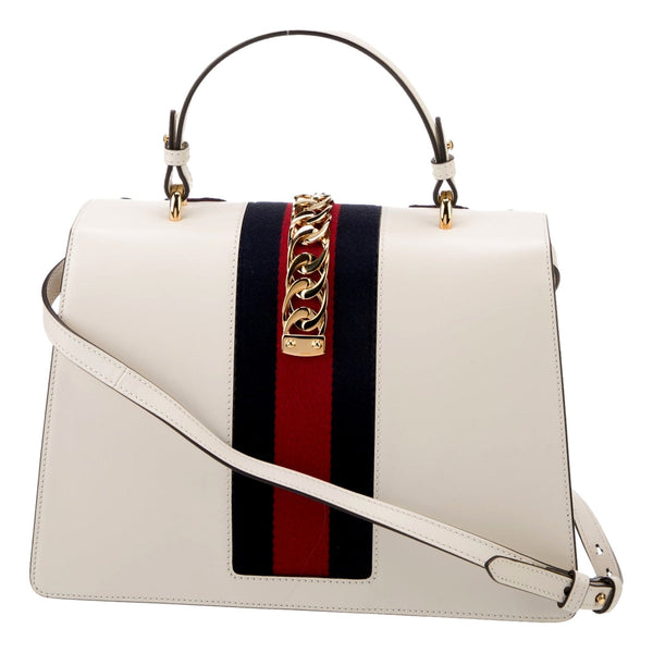 Gucci Sylvie Embroidered Off White Medium Top Handle Bag in Off White, authentic pre-loved handbag, image 5