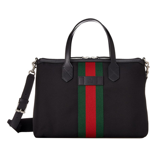 Gucci Techno Web Stripe Black Canvas Large Duffle Bag Crossbody Travel Bag in Black, authentic new handbag, image 1