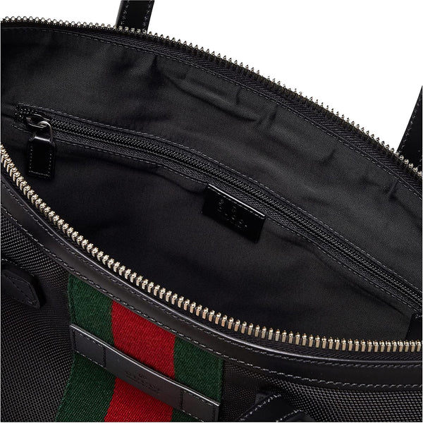 Gucci Techno Web Stripe Black Canvas Large Duffle Bag Crossbody Travel Bag in Black, authentic new handbag, image 3