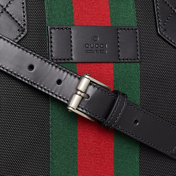 Gucci Techno Web Stripe Black Canvas Large Duffle Bag Crossbody Travel Bag in Black, authentic new handbag, image 5