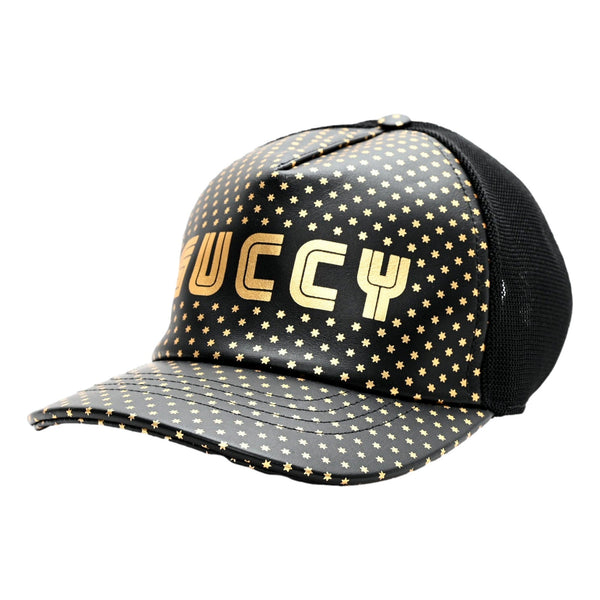 Gucci x Sega Guccy Stars Black Gold Leather Hat XL in Black and Gold, authentic pre-loved hat, image 2