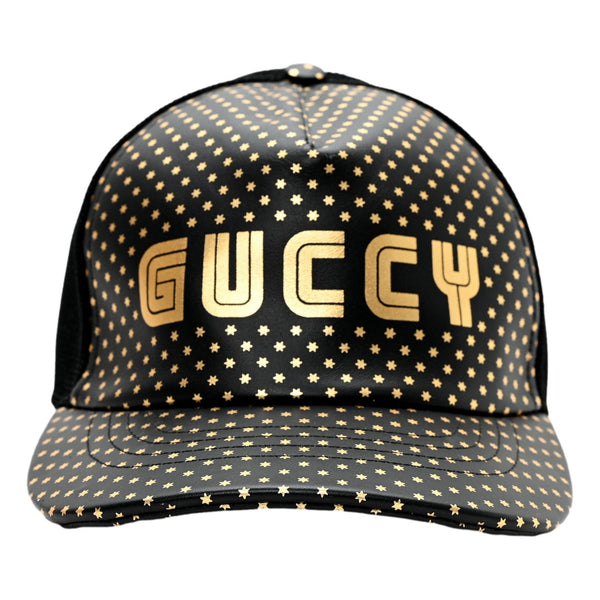 Gucci x Sega Guccy Stars Black Gold Leather Hat XL in Black and Gold, authentic pre-loved hat, image 1