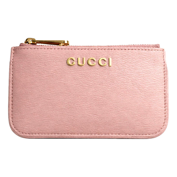Gucci Zip Key Case Pink Leather Card Holder Gold Logo Script in Pink, authentic new wallet, image 2