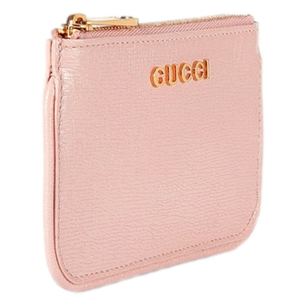 Gucci Zip Key Case Pink Leather Card Holder Gold Logo Script in Pink, authentic new wallet, image 3