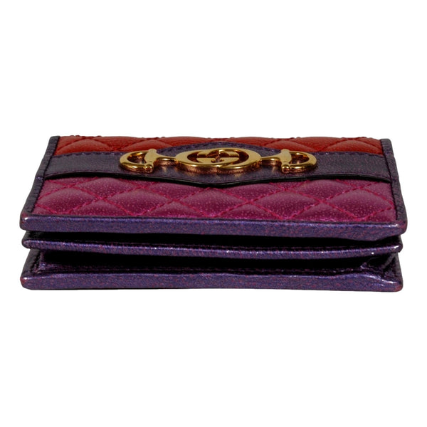 Gucci Zumi Nappa Trapunata Quilted Card Case Wallet Metallic Red Purple in Red, authentic pre-loved wallet, image 4