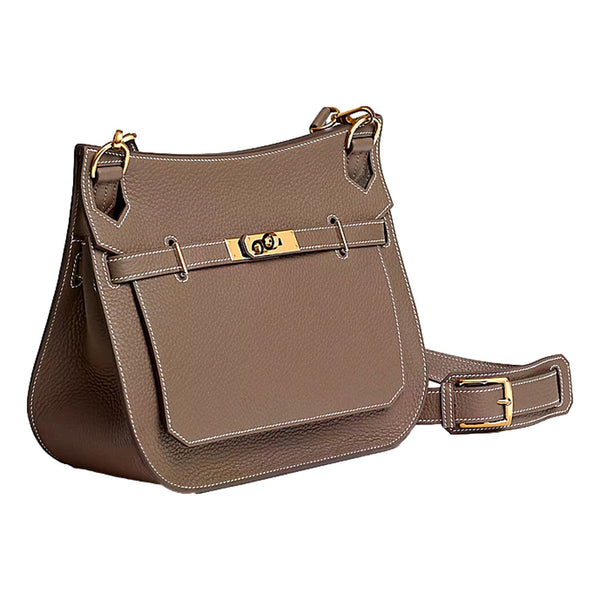 Hermes Taurillon Clemence Jypsiere 28 Etoupe Gold Hardware 2026 in Taupe, authentic new handbag, image 2
