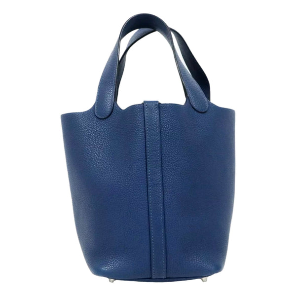 Hermes Picotin 18 Bleu Nuit Clemence Leather Tote Bag Blue in Bleu Nuit, authentic pre-loved handbag, image 3