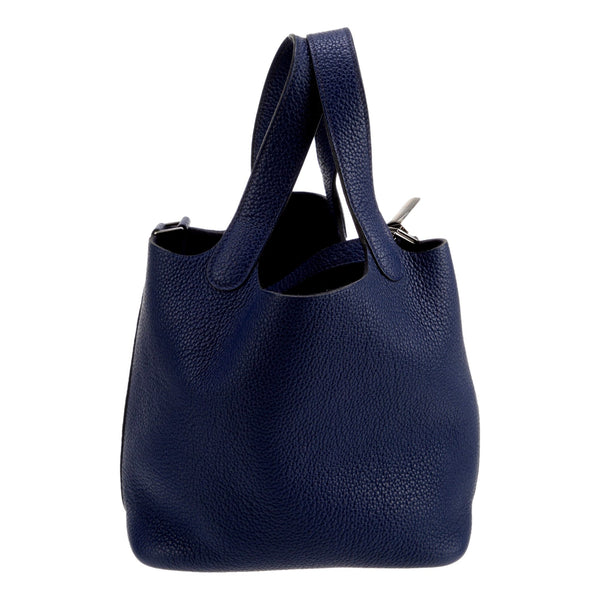 Hermes Picotin 18 Bleu Nuit Clemence Leather Tote Bag Blue in Bleu Nuit, authentic pre-loved handbag, image 2