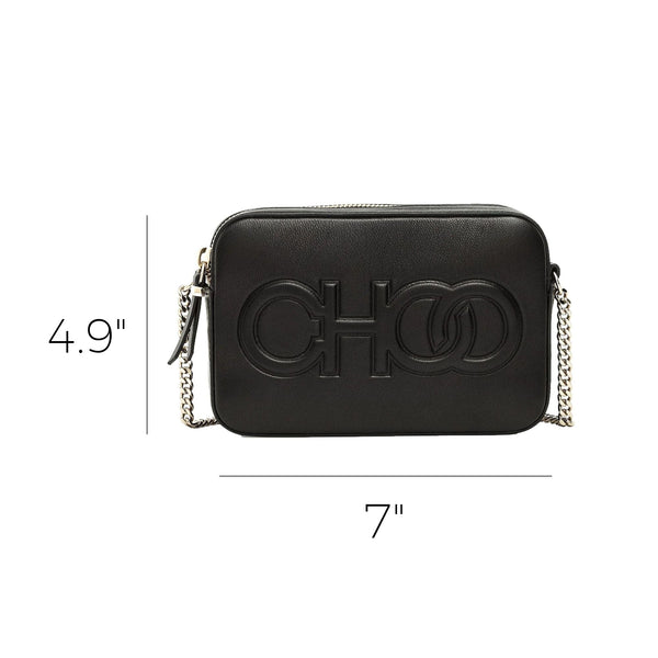 Jimmy Choo Balti Camera Crossbody Bag Black Embossed Leather Chain Strap in Black, authentic new handbag, image 2