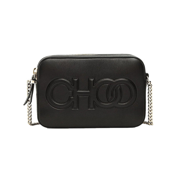 Jimmy Choo Balti Camera Crossbody Bag Black Embossed Leather Chain Strap in Black, authentic new handbag, image 1