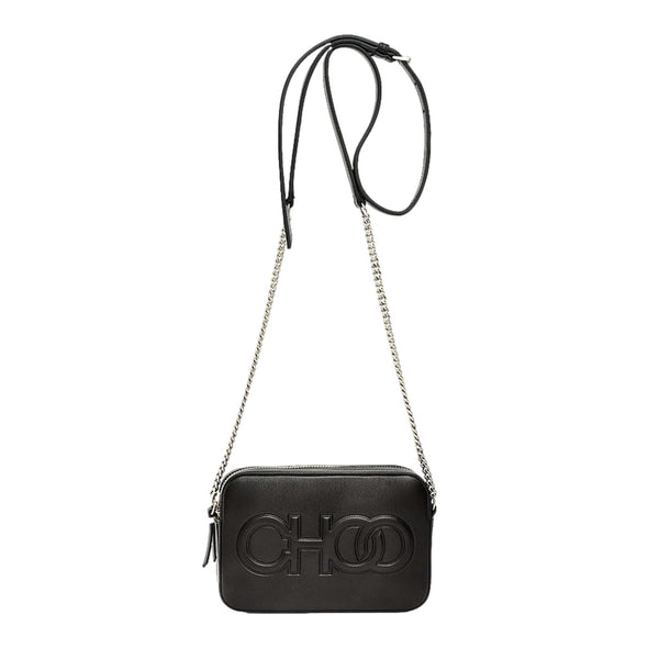 Jimmy Choo Balti Camera Crossbody Bag Black Embossed Leather Chain Strap in Black, authentic new handbag, image 4