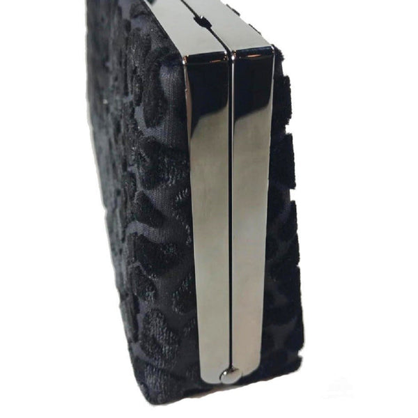 Jimmy Choo Celeste Black Devore Velvet Leopard Print Clutch Bag in Black with Leopard Print, authentic new handbag, image 6