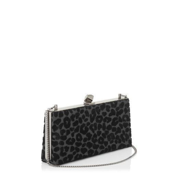 Jimmy Choo Celeste Black Devore Velvet Leopard Print Clutch Bag in Black with Leopard Print, authentic new handbag, image 4