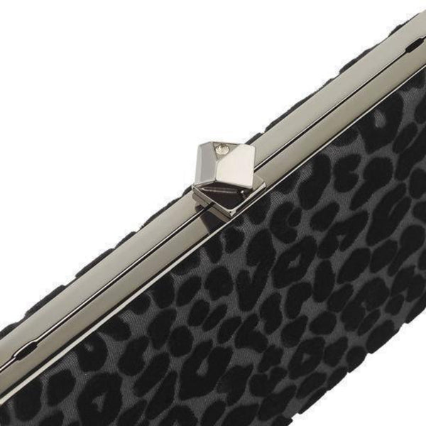 Jimmy Choo Celeste Black Devore Velvet Leopard Print Clutch Bag in Black with Leopard Print, authentic new handbag, image 2
