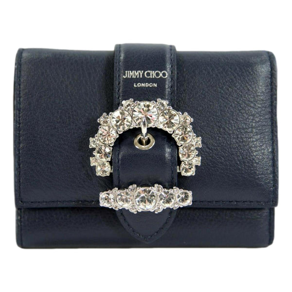 Jimmy Choo Cheri Dark Blue Leather Trifold Wallet in Cosmos Blue Dark Blue, authentic new wallet, image 1