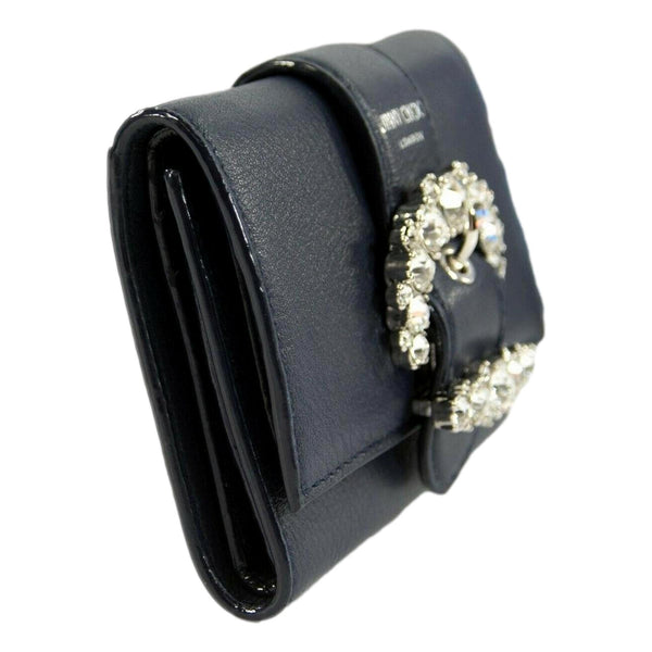 Jimmy Choo Cheri Dark Blue Leather Trifold Wallet in Cosmos Blue Dark Blue, authentic new wallet, image 3
