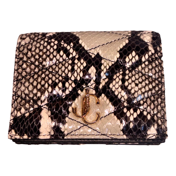 Jimmy Choo Farone Snake Print Leather Card Case Wallet in Animal Print with Neutral Tones, authentic new wallet, image 2