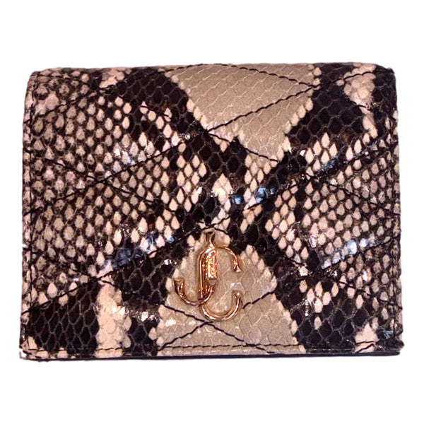 Jimmy Choo Farone Snake Print Leather Card Case Wallet in Animal Print with Neutral Tones, authentic new wallet, image 1