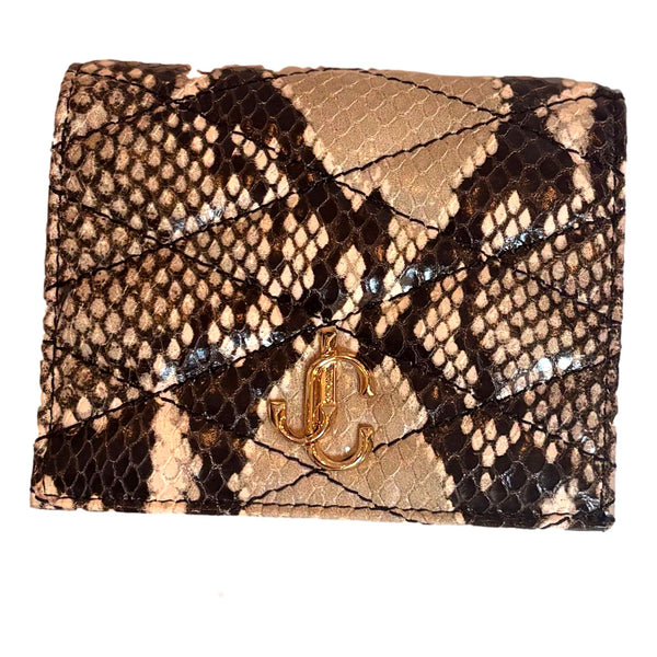 Jimmy Choo Farone Snake Print Leather Card Case Wallet in Animal Print with Neutral Tones, authentic new wallet, image 3