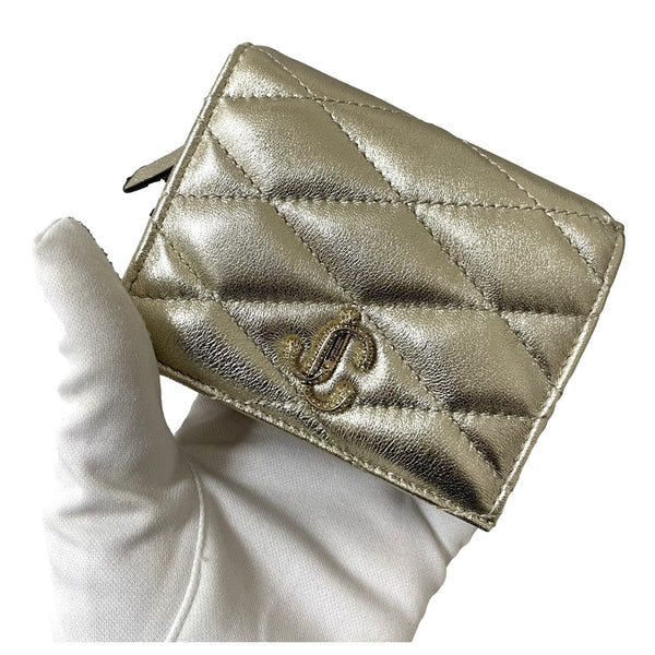 Jimmy Choo Farone Champagne Metallic Leather Card Case Wallet in Champagne Gold, authentic new wallet, image 3