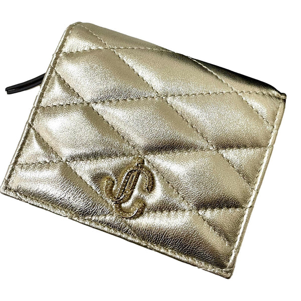 Jimmy Choo Farone Champagne Metallic Leather Card Case Wallet in Champagne Gold, authentic new wallet, image 2