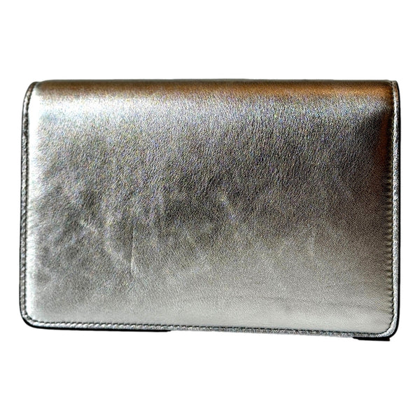 Jimmy Choo Kalina Metallic Silver Leather Crystal Logo Crossbody Clutch Bag in Silver, authentic new handbag, image 5