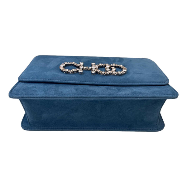 Jimmy Choo Kalina Parrot Blue Suede Crystal CHOO Chain Wallet in Parrot Blue, authentic new handbag, image 4