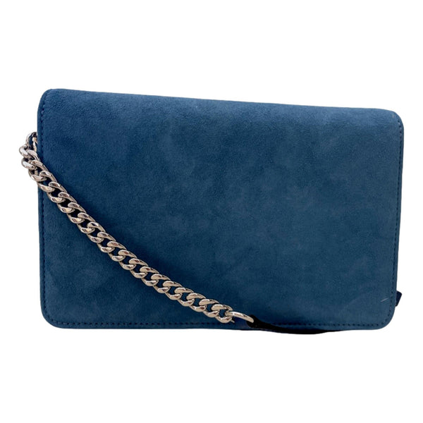 Jimmy Choo Kalina Parrot Blue Suede Crystal CHOO Chain Wallet in Parrot Blue, authentic new handbag, image 5
