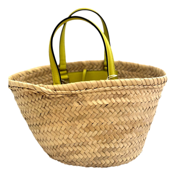 Jimmy Choo Raffia Tote Bag Citron Yellow Leather Trim Logo Crossbody Shopper – logo and identifying detail 6