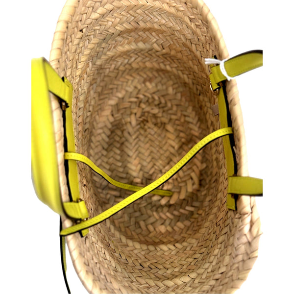 Jimmy Choo Raffia Tote Bag Citron Yellow Leather Trim Logo Crossbody Shopper – logo and identifying detail 3