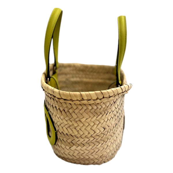 Jimmy Choo Raffia Tote Bag Citron Yellow Leather Trim Logo Crossbody Shopper – logo and identifying detail 2