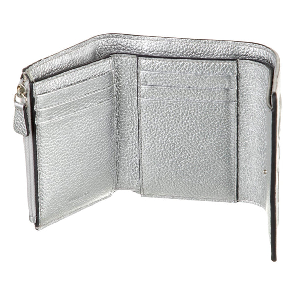 Jimmy Choo Loni Silver Leather Embossed Logo Tri-Fold Card Case Wallet in Metallic Silver, authentic new wallet, image 4