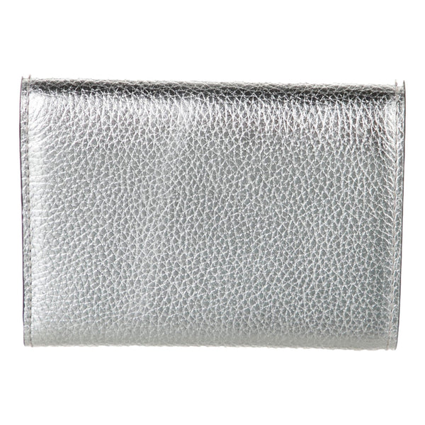 Jimmy Choo Loni Silver Leather Embossed Logo Tri-Fold Card Case Wallet in Metallic Silver, authentic new wallet, image 2